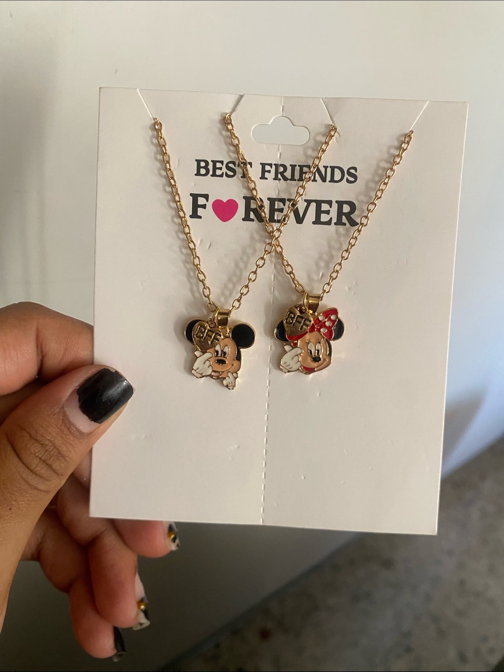 Disney Gold-tone Minnie & Mickey Enamel Charm Necklace Set - Red, Black